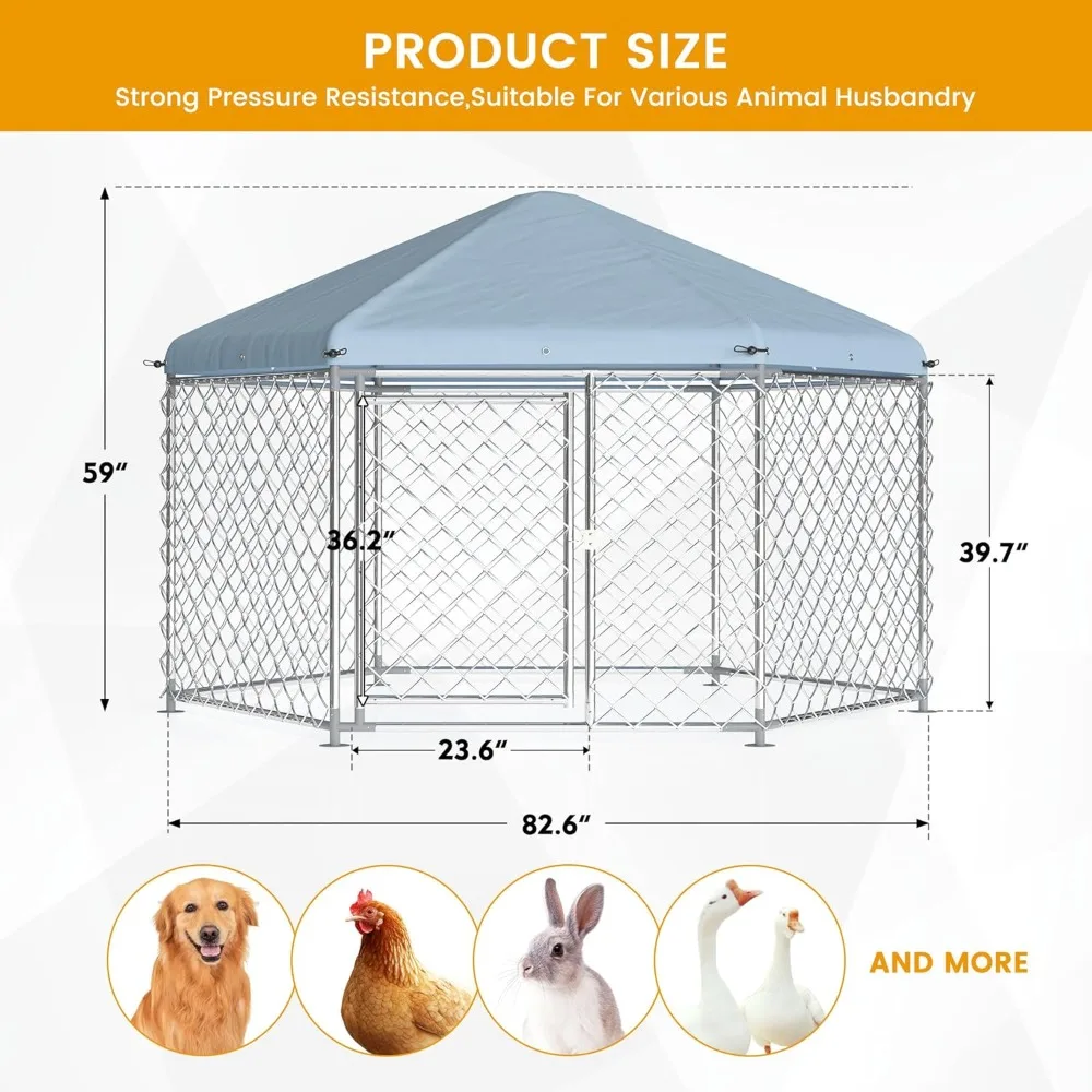 Heavy-Duty Metal Chain Link Outdoor Dog Kennel with Roof and Secure Large Cage for Heavy Duty Use Heavy-Duty Metal Chain Link Outdoor Dog Kennel with Roof and Secure Large Cage for Heavy Duty Use
