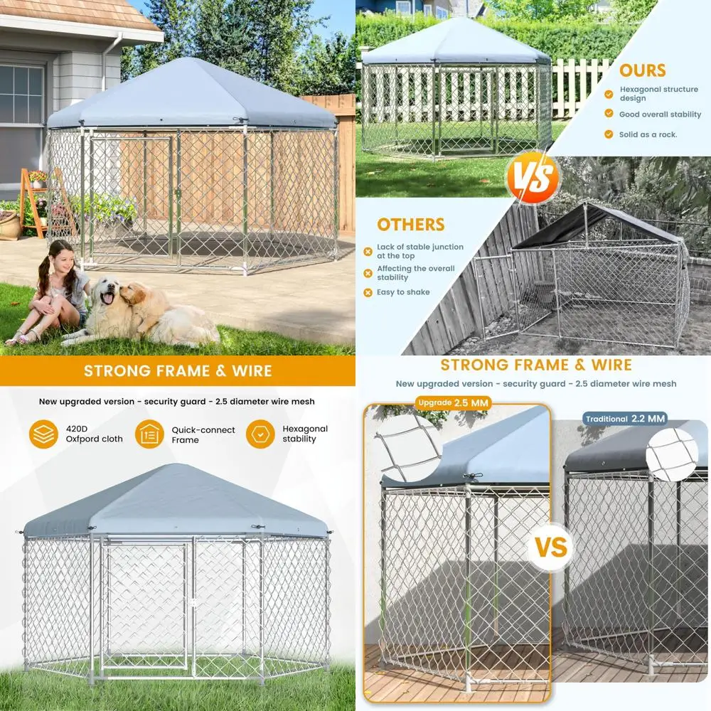 55811-w3g9hy.jpg Heavy-Duty Metal Chain Link Outdoor Dog Kennel with Roof and Secure Large Cage for Heavy Duty Use - Image 1