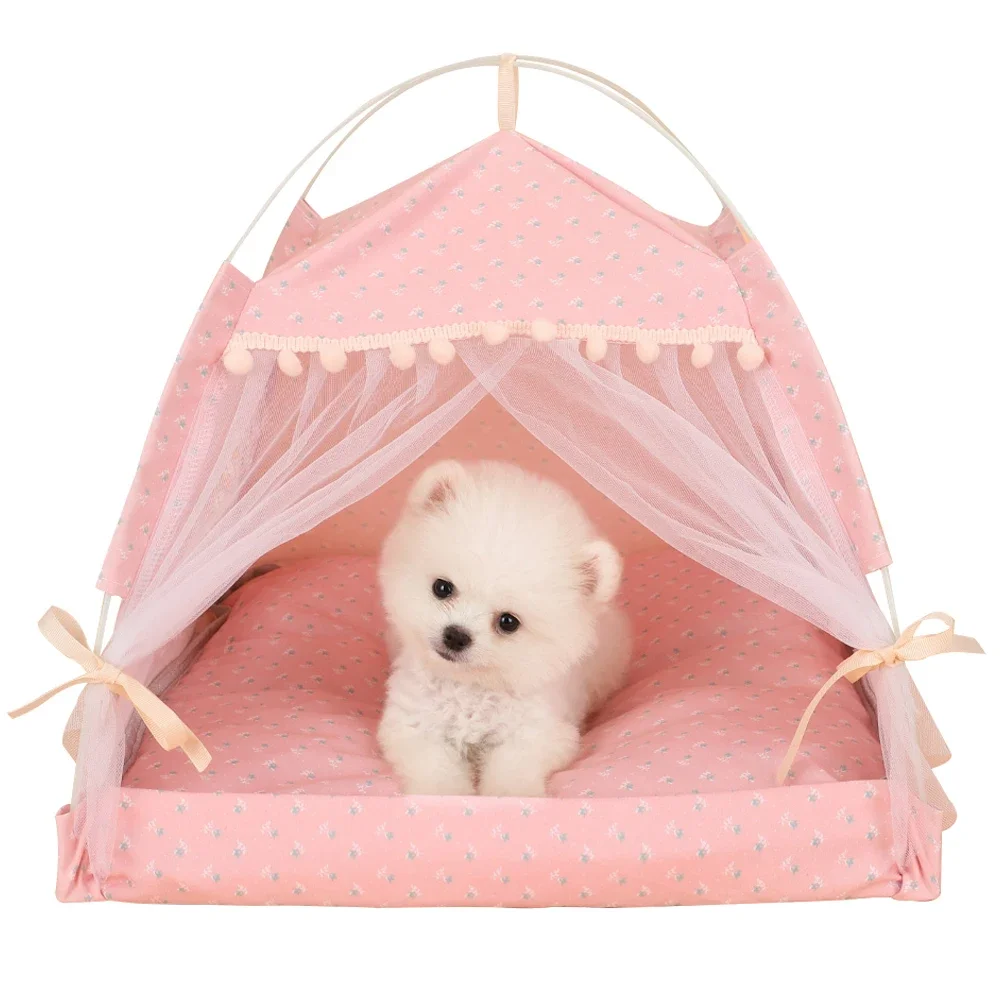 56039-bmvci2.jpg Pet Dog Tent House Floral Print Enclosed Cat Tent Bed Indoor Folding Portable Comfortable Kitten Bed Kennel For Small Pets - Image 1
