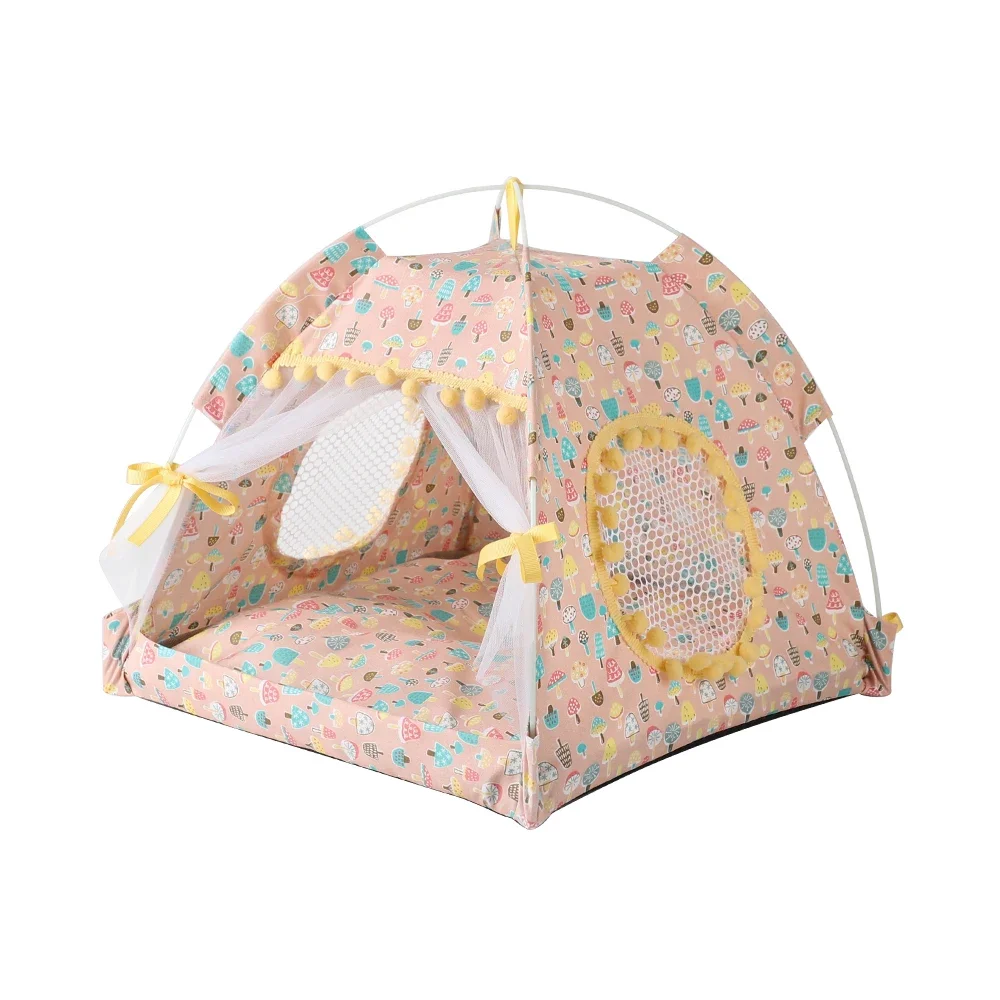 Pet Dog Tent House Floral Print Enclosed Cat Tent Bed Indoor Folding Portable Comfortable Kitten Bed Kennel For Small Pets