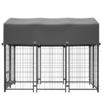 69.8"D x 50.8"W x 58"H Outdoor Dog Kennel - Welded Enclosure with UV/Waterproof Roof, Double Lock & Rotating Feeder