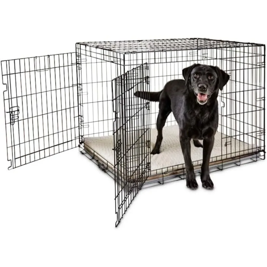 56680-3qpvwc.jpg 2-Door Folding Dog Crate for Travel and Home Use 43.2 L x 28.5 W x 30.7 H Lightweight and Portable Design with Secure Locks and - Image 1