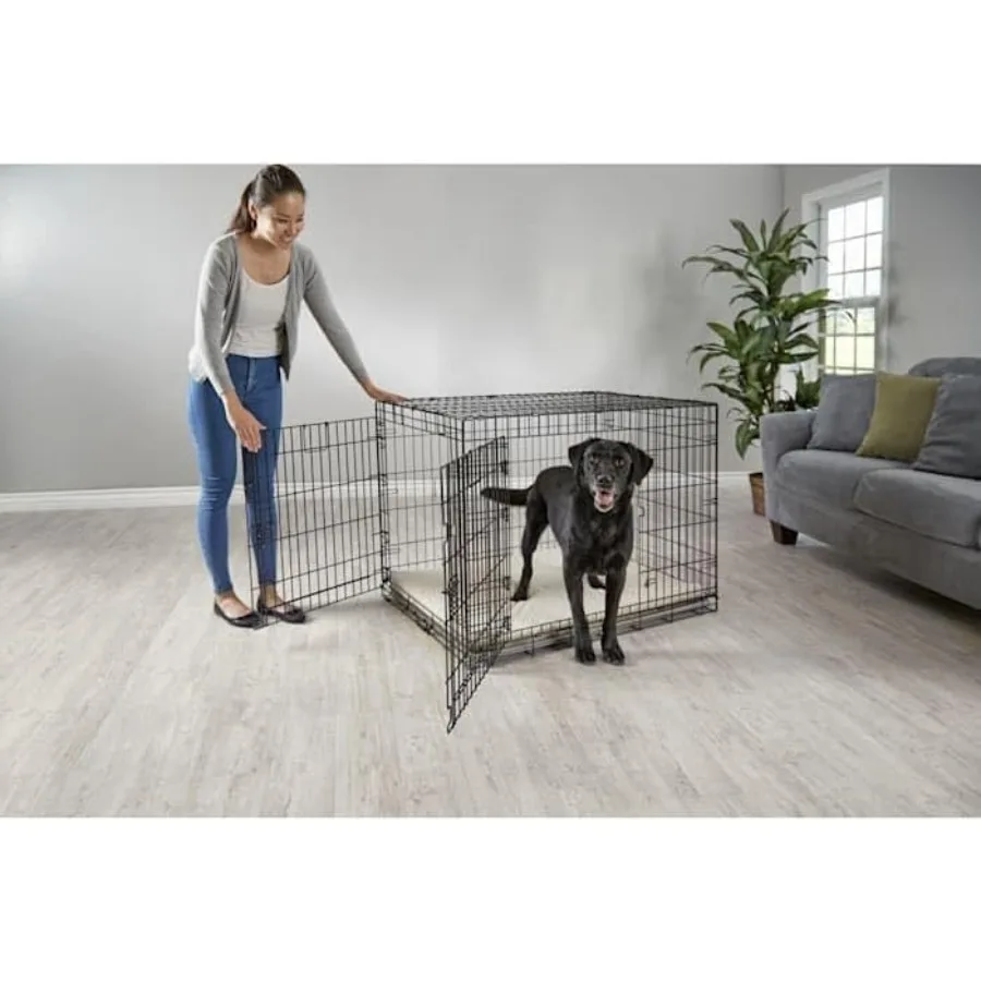 2-Door Folding Dog Crate for Travel and Home Use 43.2 L x 28.5 W x 30.7 H Lightweight and Portable Design with Secure Locks and 2-Door Folding Dog Crate for Travel and Home Use 43.2 L x 28.5 W x 30.7 H Lightweight and Portable Design with Secure Locks and