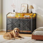 43.3" dog crate furniture, heavy duty dog kennel indoor with storage shelves, wooden dog cage with led lights, for medium large - Image 6