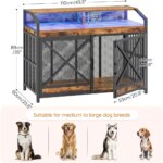 43.3" dog crate furniture, heavy duty dog kennel indoor with storage shelves, wooden dog cage with led lights, for medium large - Image 2