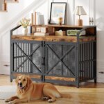 43.3" dog crate furniture, heavy duty dog kennel indoor with storage shelves, wooden dog cage with led lights, for medium large - Image 3