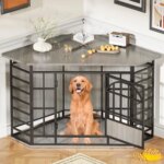 corner dog crate furniture, 52 inch large dog kennel indoor wooden end table, modern dog cage decorative pet house tv stand for