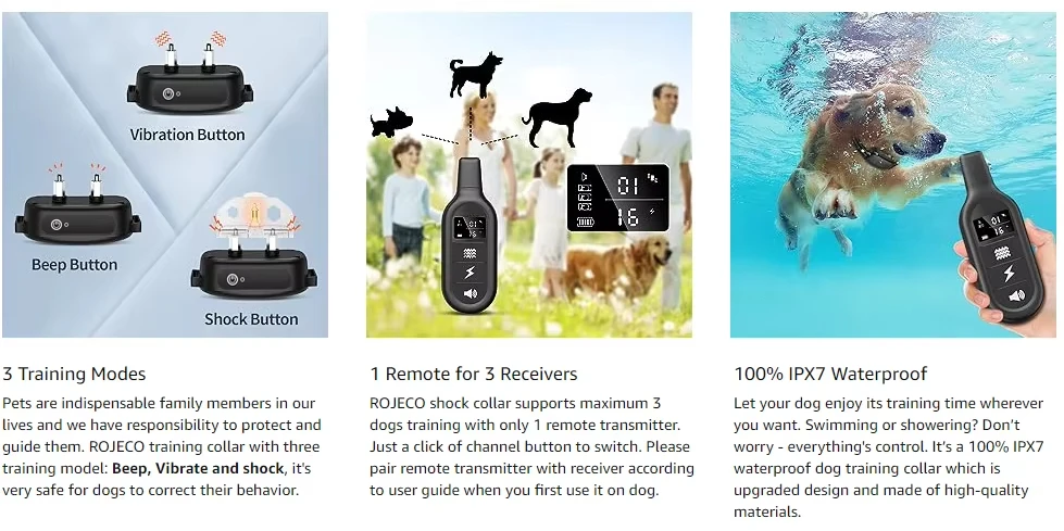 Electric Dog Training Collar Digital Rechargeable Remote Control Waterproof Vibrator Pet Dog Bark Stop Shock Collar for Dogs Electric Dog Training Collar Digital Rechargeable Remote Control Waterproof Vibrator Pet Dog Bark Stop Shock Collar for Dogs
