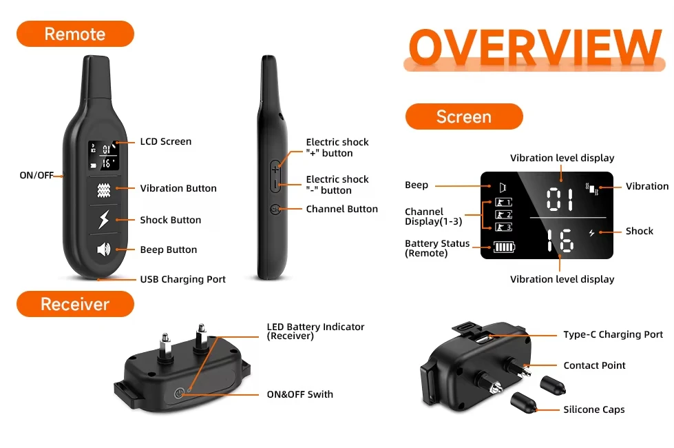 Electric Dog Training Collar Digital Rechargeable Remote Control Waterproof Vibrator Pet Dog Bark Stop Shock Collar for Dogs Electric Dog Training Collar Digital Rechargeable Remote Control Waterproof Vibrator Pet Dog Bark Stop Shock Collar for Dogs