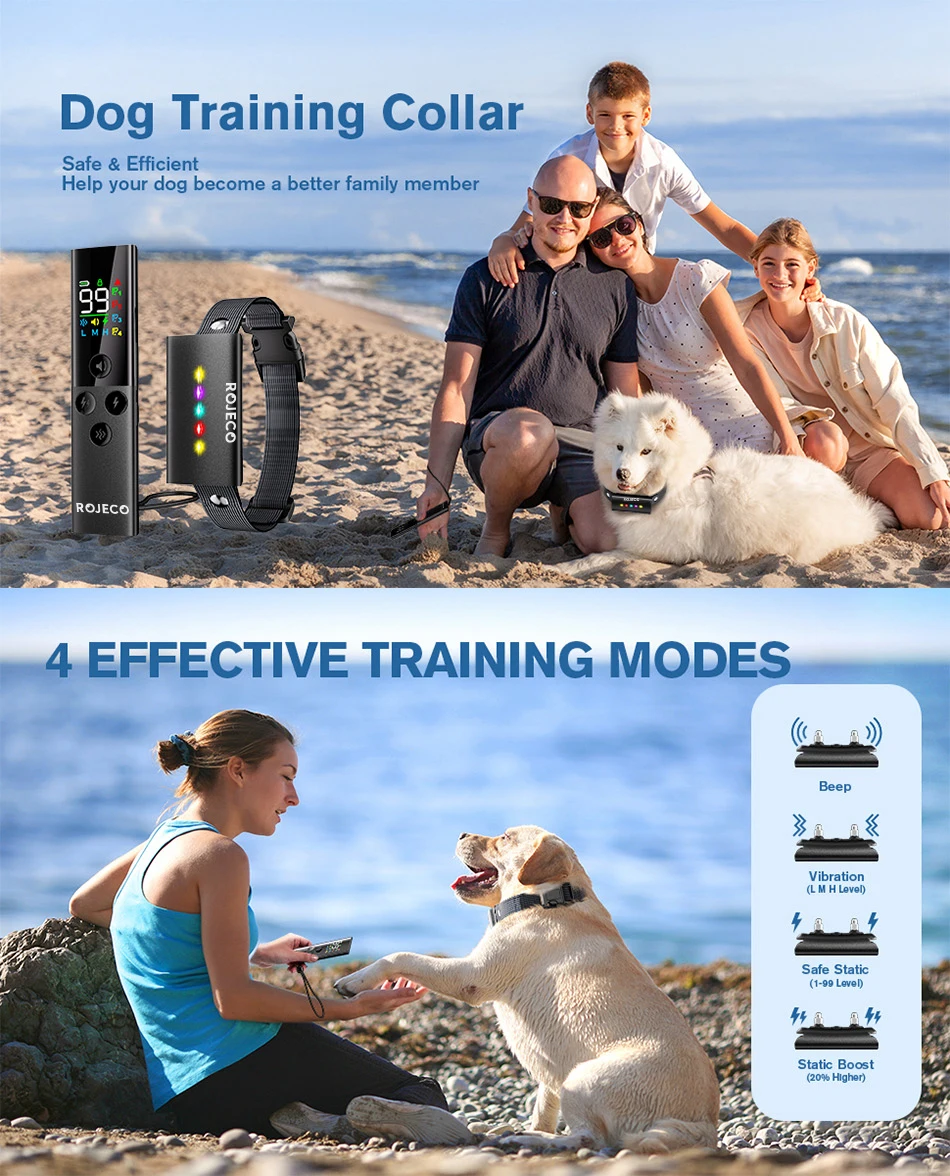 ROJECO Dog Training Collar with Remote Control 1600FT IP67 Waterproof Electric Dog Collar For Pet Dog Bark Control Stop Collar ROJECO Dog Training Collar with Remote Control 1600FT IP67 Waterproof Electric Dog Collar For Pet Dog Bark Control Stop Collar