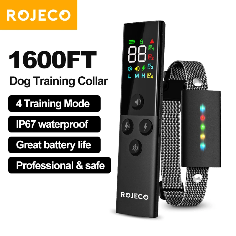 56925-dwkckv.jpg ROJECO Dog Training Collar with Remote Control 1600FT IP67 Waterproof Electric Dog Collar For Pet Dog Bark Control Stop Collar - Image 1