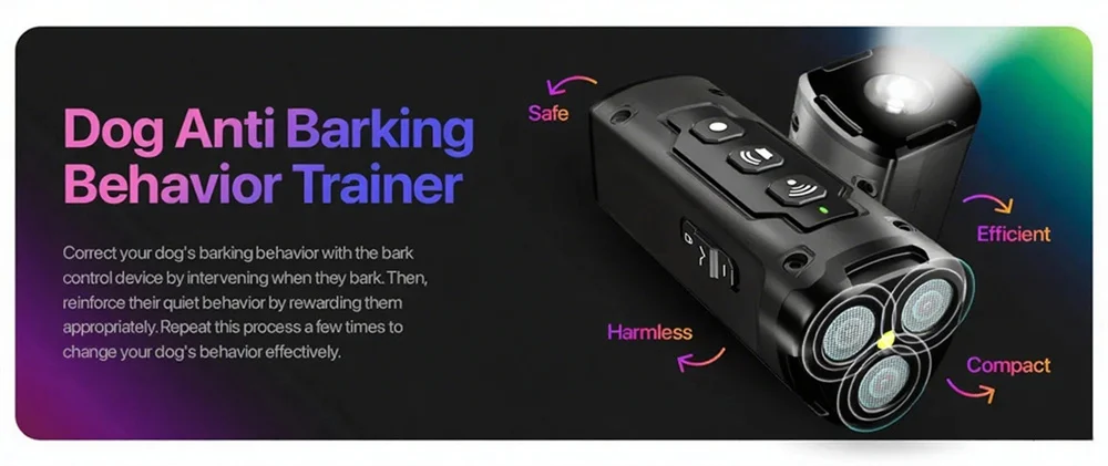 Dog Repeller ​Ultrasonic Dog Training Device Rechargeable Anti Barking Device 65ft Range with LED Flashlight for All Dogs​