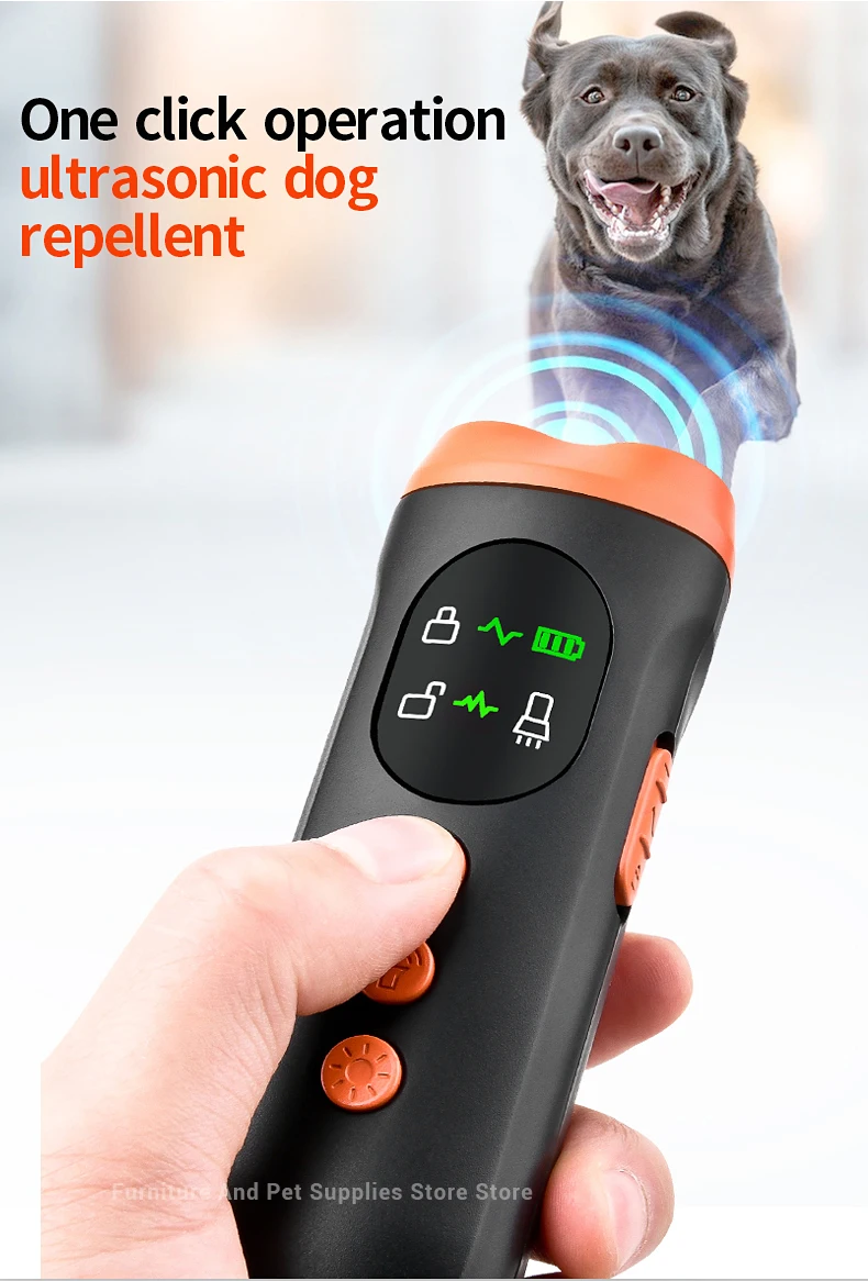 New portable outdoor dog repellent, high-power intelligent cat repellent, anti barking ultrasonic dog repellent with flashlight