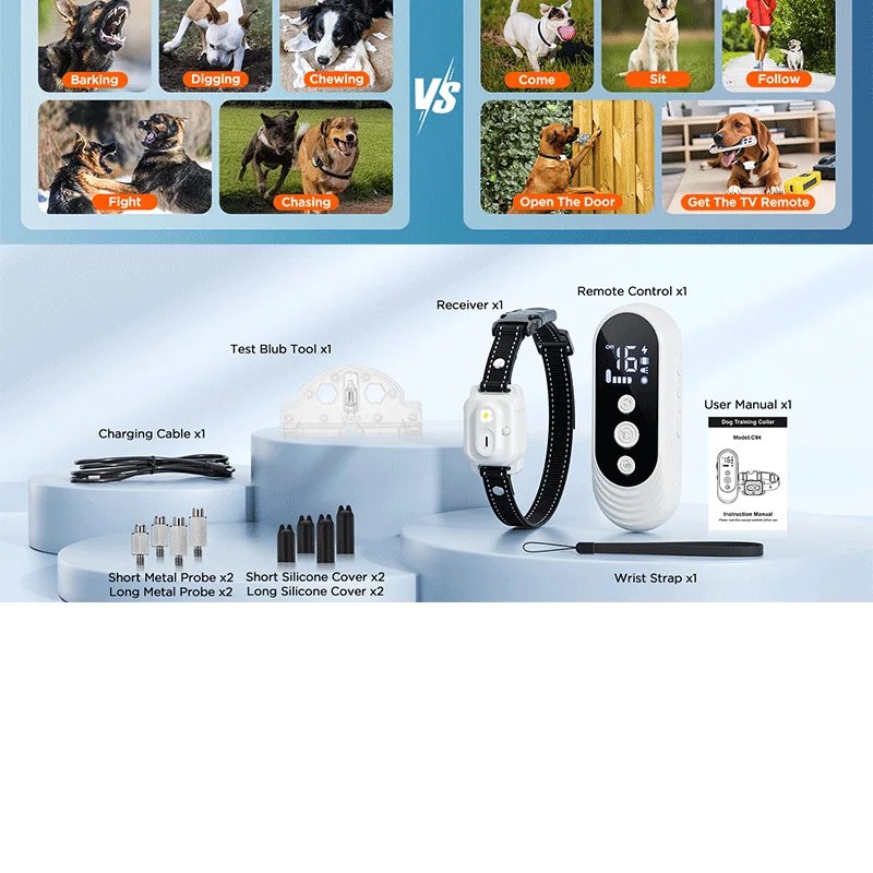 Pet Dog Training Collar 3300ft with IP67 Waterproof Shock Vibration Sound Functions for Behavior Correction Remote controlled