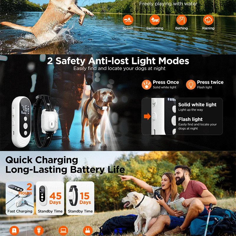 Pet Dog Training Collar 3300ft with IP67 Waterproof Shock Vibration Sound Functions for Behavior Correction Remote controlled