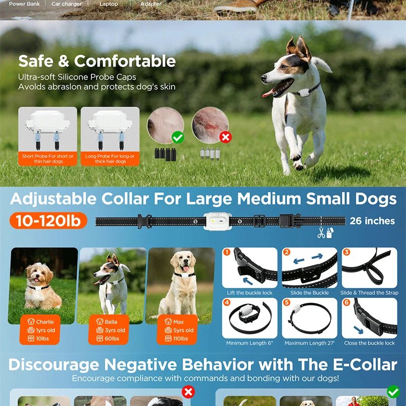 Pet Dog Training Collar 3300ft with IP67 Waterproof Shock Vibration Sound Functions for Behavior Correction Remote controlled