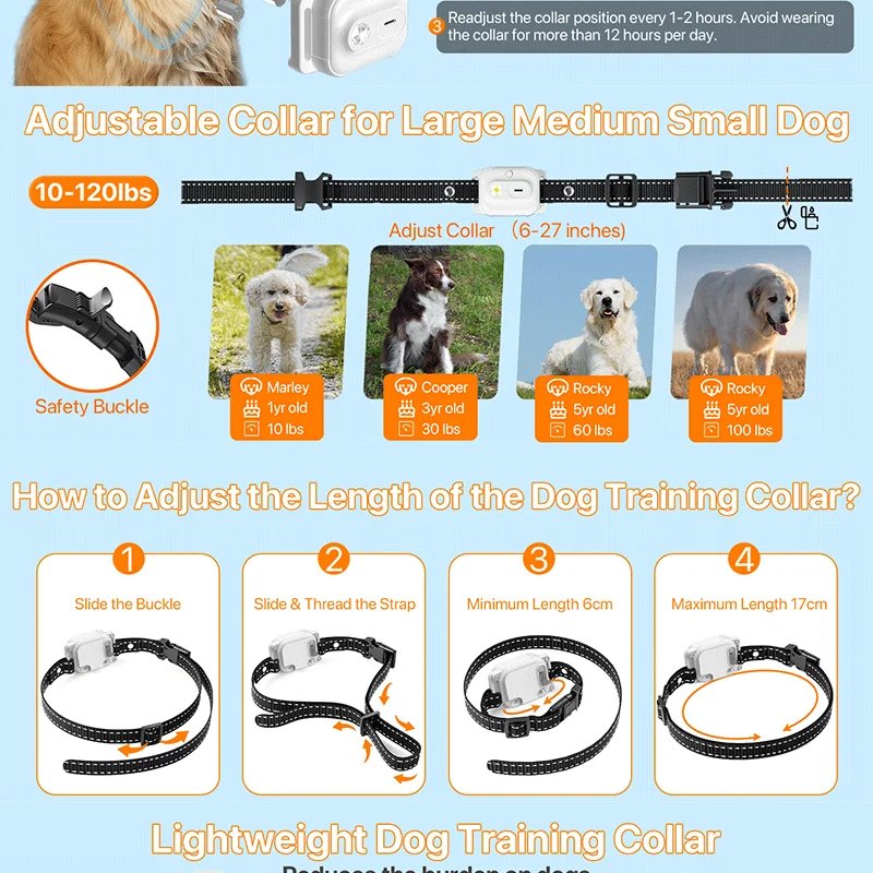 Smart Dog Training Collar 3300ft with IP67 Waterproof Shock Vibration Sound Functions for Behavior Correction Remote controlled