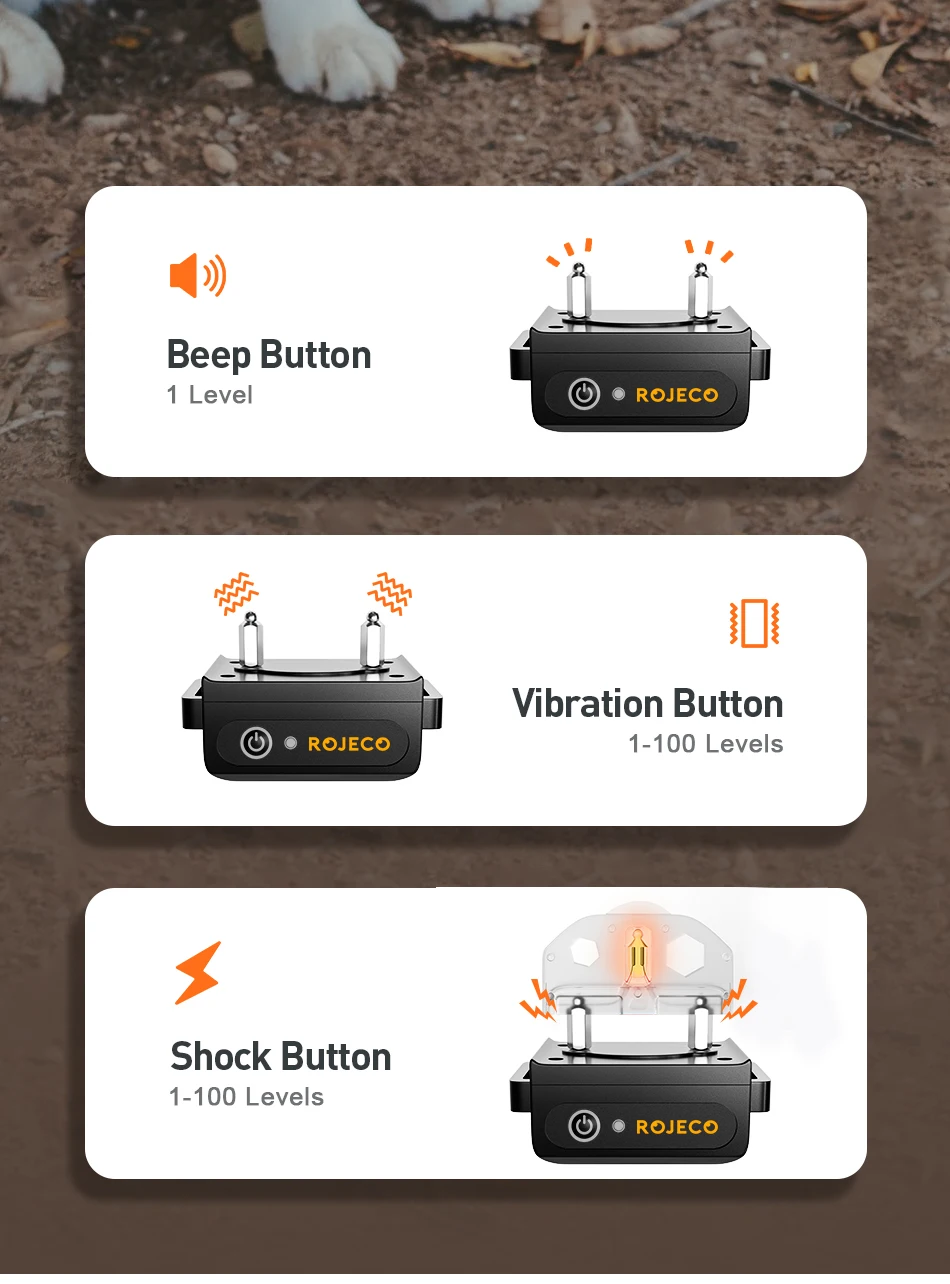 ROJECO 1000m Electric Dog Training Collar Remote Control Training Collar For Pet Rechargeable Dog Bark Control Stop Shock Collar ROJECO 1000m Electric Dog Training Collar Remote Control Training Collar For Pet Rechargeable Dog Bark Control Stop Shock Collar