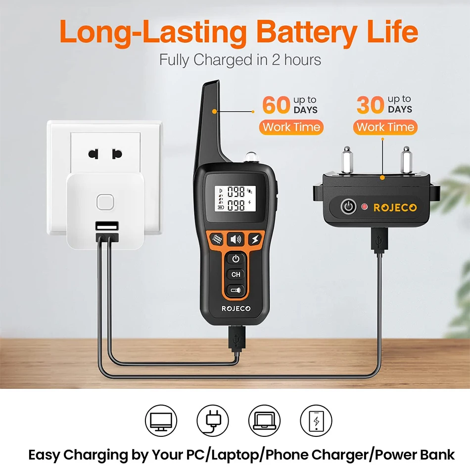 ROJECO 1000m Electric Dog Training Collar Remote Control Training Collar For Pet Rechargeable Dog Bark Control Stop Shock Collar ROJECO 1000m Electric Dog Training Collar Remote Control Training Collar For Pet Rechargeable Dog Bark Control Stop Shock Collar