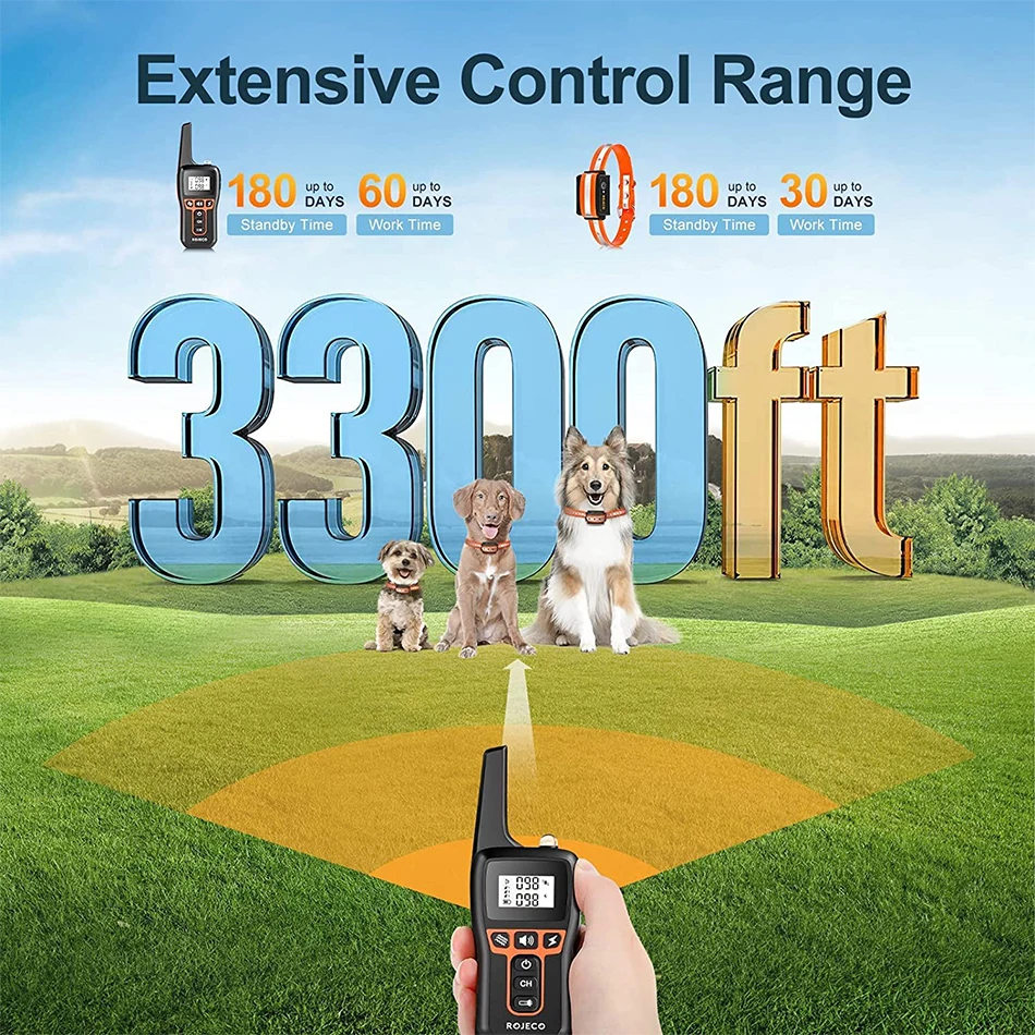 ROJECO 1000m Electric Dog Training Collar Remote Control Training Collar For Pet Rechargeable Dog Bark Control Stop Shock Collar ROJECO 1000m Electric Dog Training Collar Remote Control Training Collar For Pet Rechargeable Dog Bark Control Stop Shock Collar