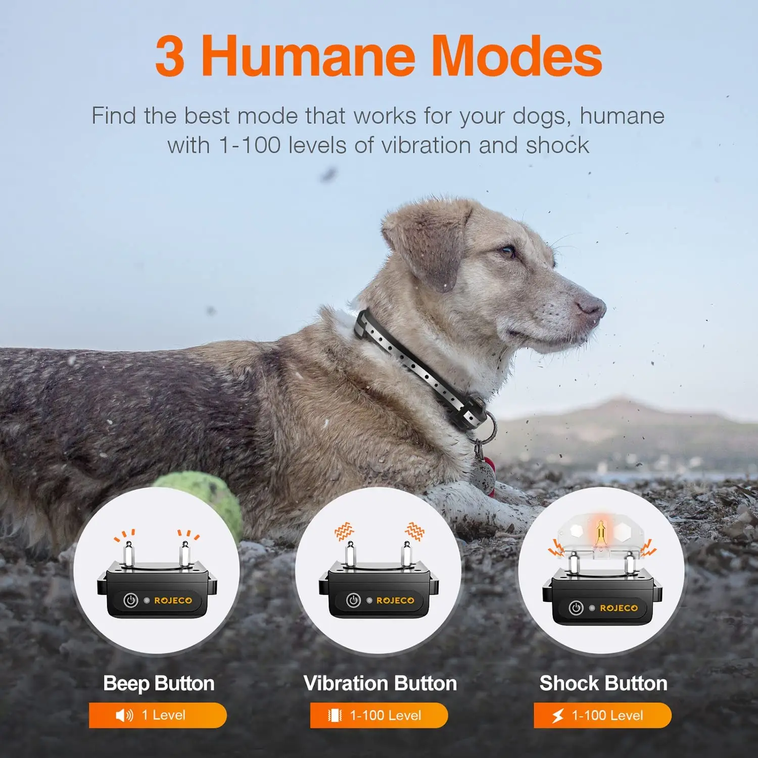 ROJECO 1000m Electric Dog Training Collar Remote Control Training Collar For Pet Rechargeable Dog Bark Control Stop Shock Collar ROJECO 1000m Electric Dog Training Collar Remote Control Training Collar For Pet Rechargeable Dog Bark Control Stop Shock Collar