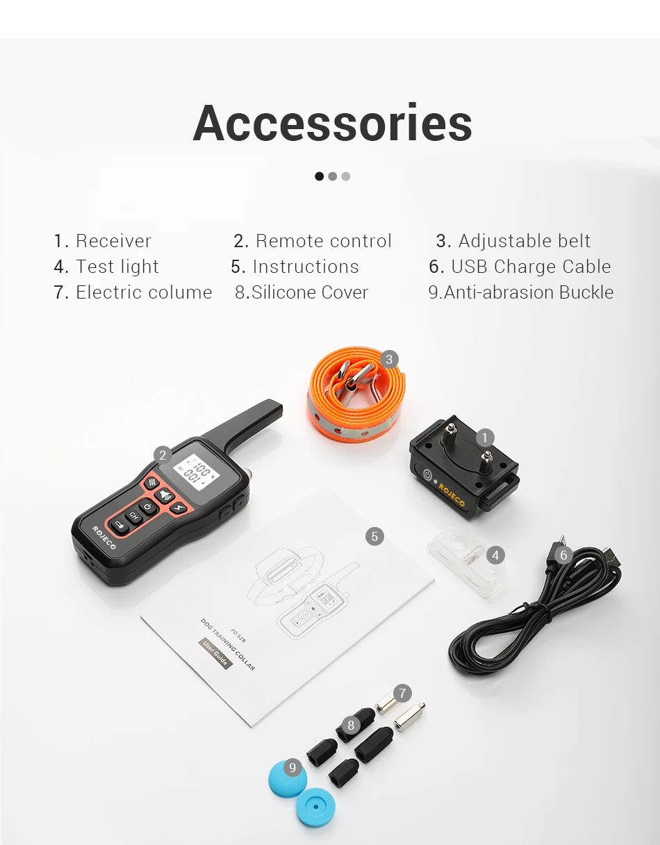 ROJECO 1000m Electric Dog Training Collar Remote Control Training Collar For Pet Rechargeable Dog Bark Control Stop Shock Collar ROJECO 1000m Electric Dog Training Collar Remote Control Training Collar For Pet Rechargeable Dog Bark Control Stop Shock Collar