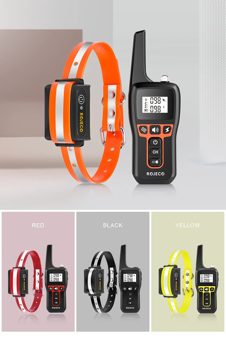 ROJECO 1000m Electric Dog Training Collar Remote Control Training Collar For Pet Rechargeable Dog Bark Control Stop Shock Collar ROJECO 1000m Electric Dog Training Collar Remote Control Training Collar For Pet Rechargeable Dog Bark Control Stop Shock Collar