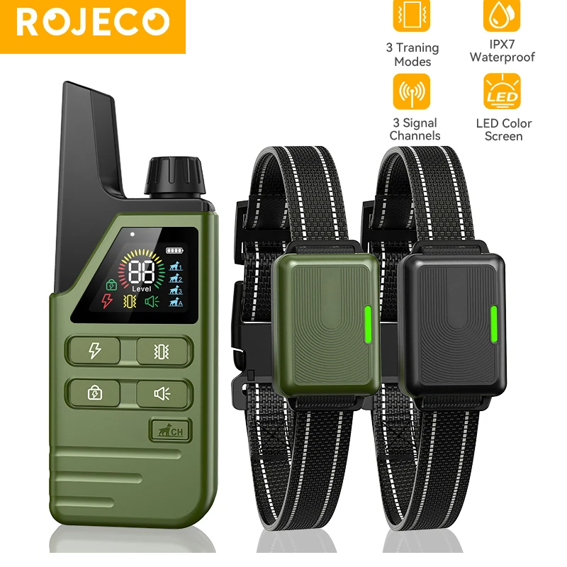 58194-19cmld.jpg ROJECO Electric Dog Training Collar Remote Control Rechargeable Training Collar For Pet Dog Puppy Bark Control Stop Shock Collar - Image 1