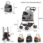 3 in 1 Folding Pet Stroller Detachable Carrier Easy Lock Canopy 30lbs for Medium Dogs Small Dogs Cats - Image 5