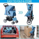 Foldable Carrier Strolling Cart 4 Wheel Pet Stroller for Cat, Dog w/ Cup Holder - Image 4