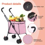 Wedyvko Shopping Trolley 33lbs 4 Wheels Dog Stroller Rotate Pink Pet Puppy StrollerTravel Hand Cart Folding einkaufswagen - Image 5