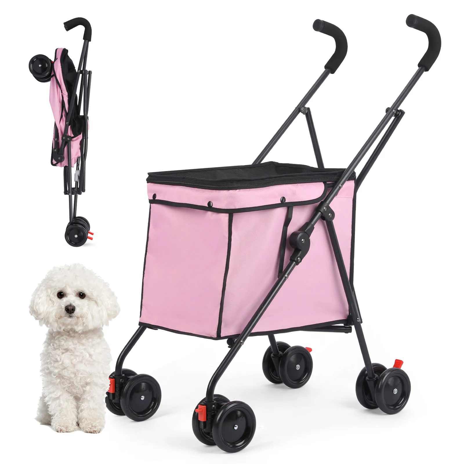 Wedyvko Shopping Trolley 33lbs 4 Wheels Dog Stroller Rotate Pink Pet Puppy StrollerTravel Hand Cart Folding einkaufswagen Wedyvko Shopping Trolley 33lbs 4 Wheels Dog Stroller Rotate Pink Pet Puppy StrollerTravel Hand Cart Folding einkaufswagen
