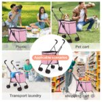 Wedyvko Shopping Trolley 33lbs 4 Wheels Dog Stroller Rotate Pink Pet Puppy StrollerTravel Hand Cart Folding einkaufswagen - Image 6