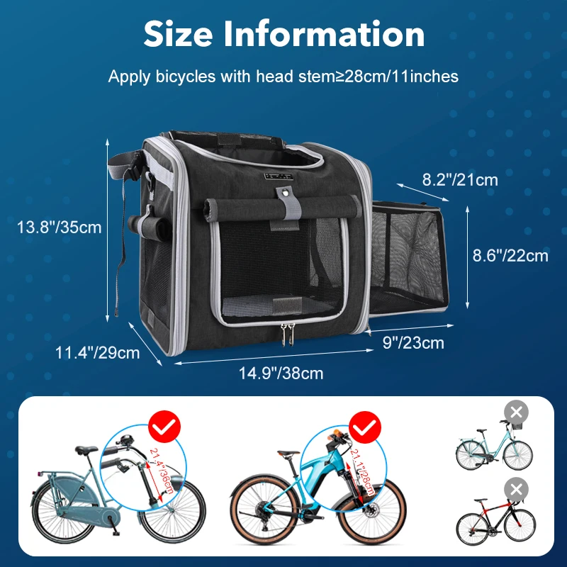 Dog or Cat Bike Basket, Expandable Soft Sided Pet Carrier Backpack with 4 Open Doors, Foldable Dog Bike Carrier Dog or Cat Bike Basket, Expandable Soft Sided Pet Carrier Backpack with 4 Open Doors, Foldable Dog Bike Carrier