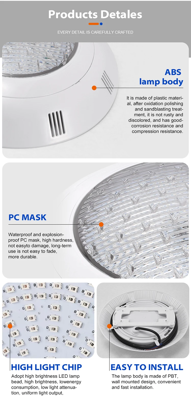 Surface Pool LED 12V Underwater Light RGB Swimming Lamp IP68 Water proof ABS 12W 18W 25W 36W 45W Fountain Lighting