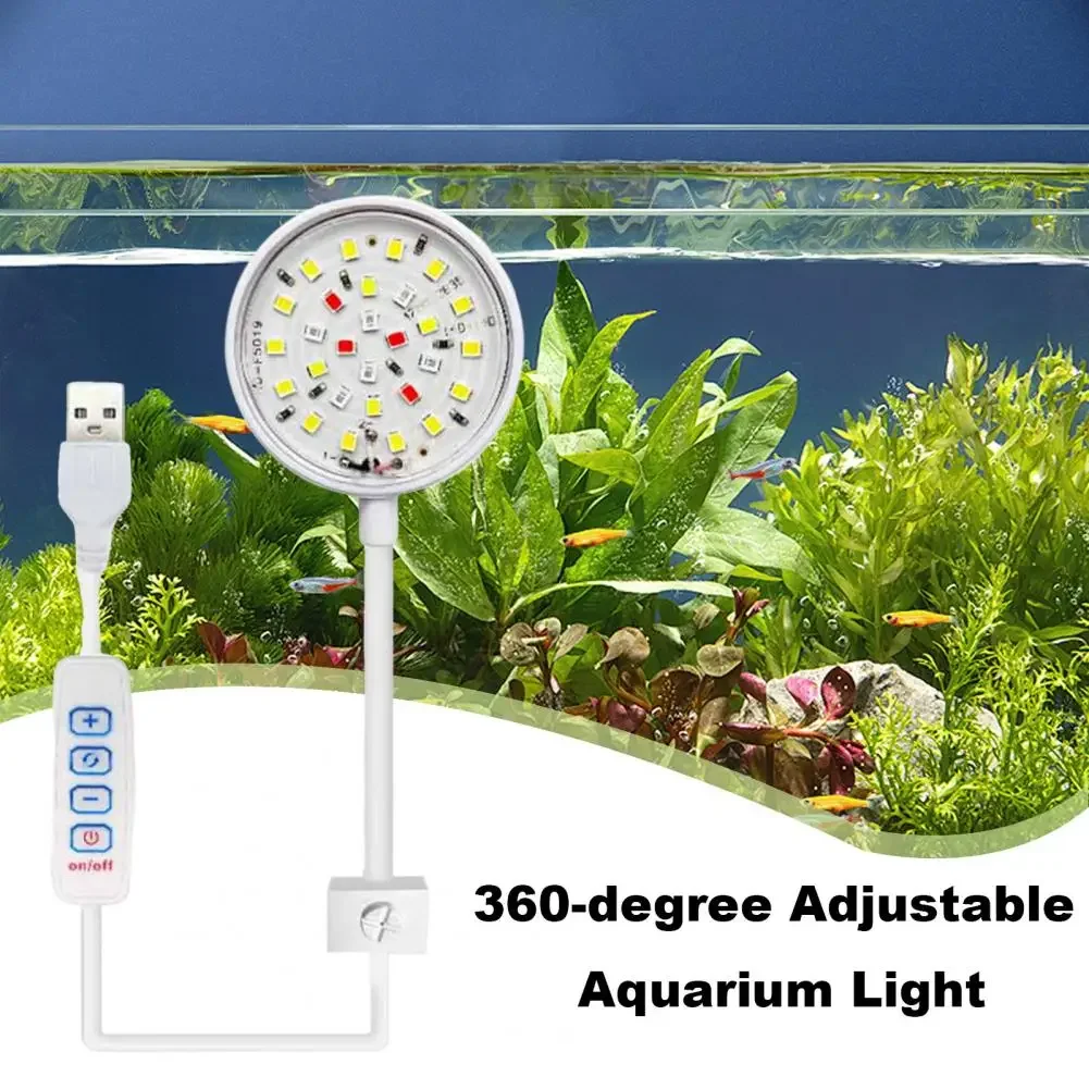 5W/7W Fish Tank Clip Lamp,USB Power LED Full Spectrum,Waterproof Algae Lighting 360-degree Tank Light for Turtle Fish Tanks