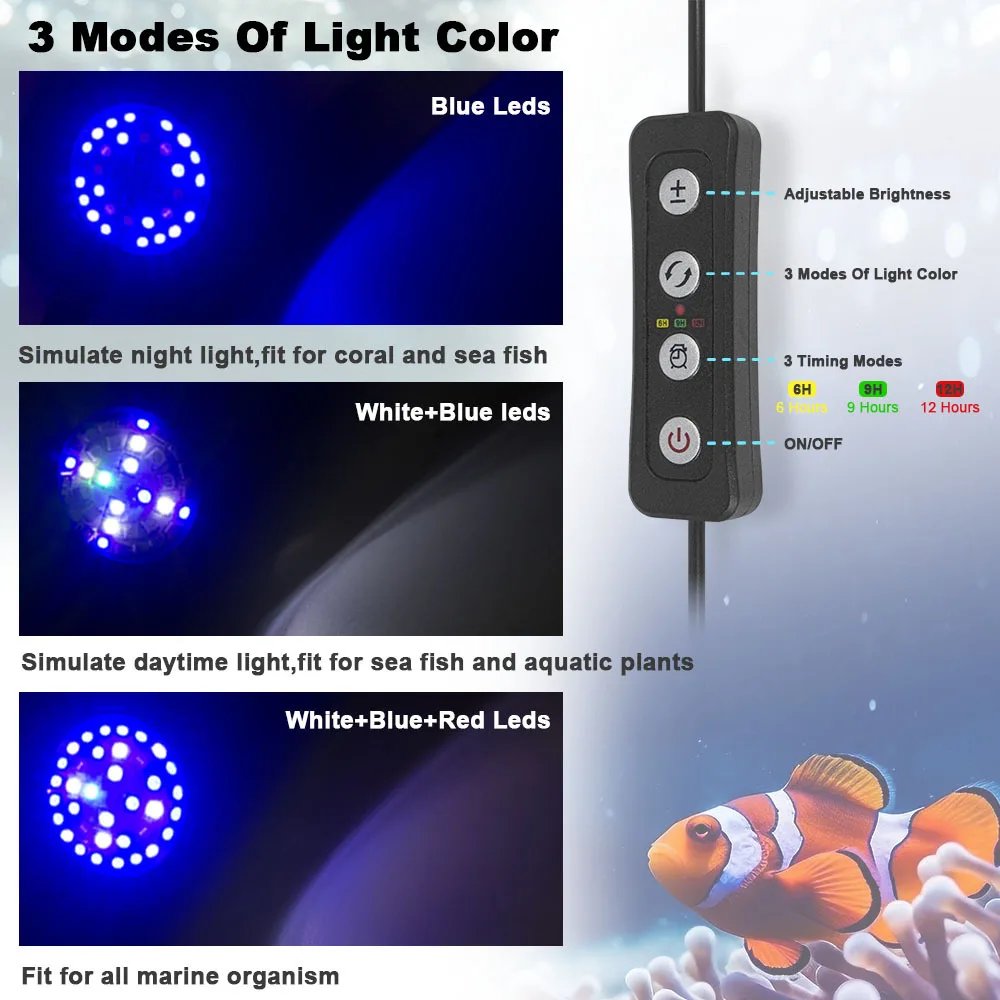 30W Aquarium LED Reef Light Dimmable Lighting Marine LED Fish Tank Light Can Timing Saltwater Light Aquarium LPS SPS Lighting