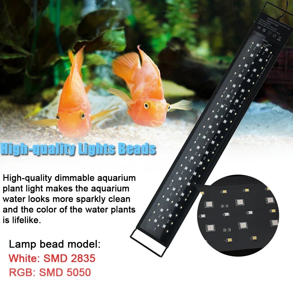 120cm Aquarium LED Light with Full Spectrum Dimmer Plant Growth Fish Tank Decoration 24/7 DIY Auto On Off 7 Colors Freshwater
