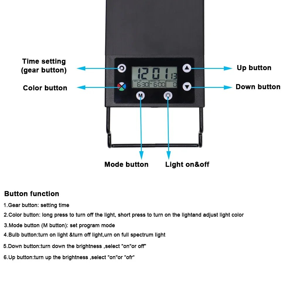 120cm Aquarium LED Light with Full Spectrum Dimmer Plant Growth Fish Tank Decoration 24/7 DIY Auto On Off 7 Colors Freshwater