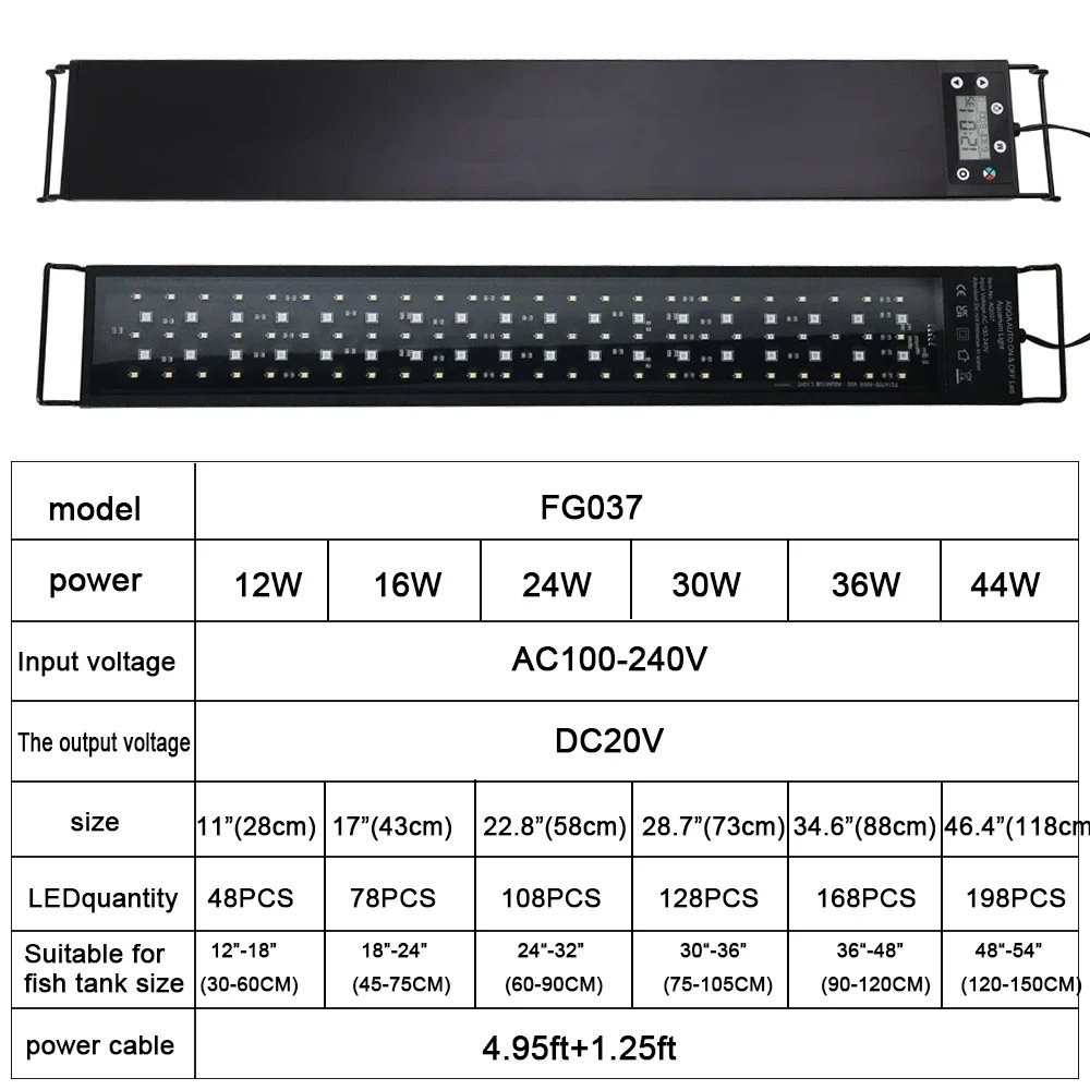 120cm Aquarium LED Light with Full Spectrum Dimmer Plant Growth Fish Tank Decoration 24/7 DIY Auto On Off 7 Colors Freshwater