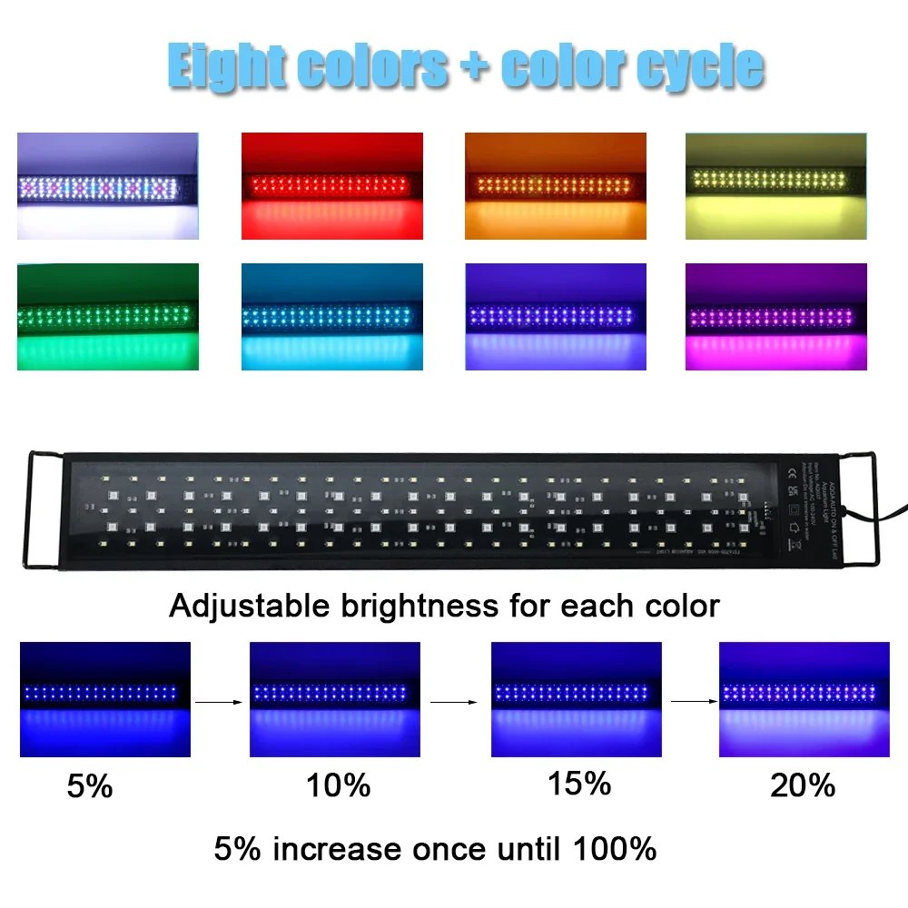 120cm Aquarium LED Light with Full Spectrum Dimmer Plant Growth Fish Tank Decoration 24/7 DIY Auto On Off 7 Colors Freshwater