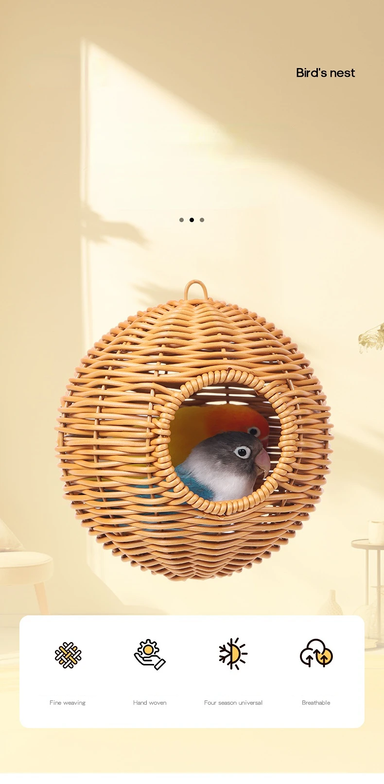 Bird Nest Fake Grass Handwoven Bird Cage House Parrot Canary Lovebird Parakeet Cockatiel Fake Hand-Woven Grass Hatching Bird Hut
