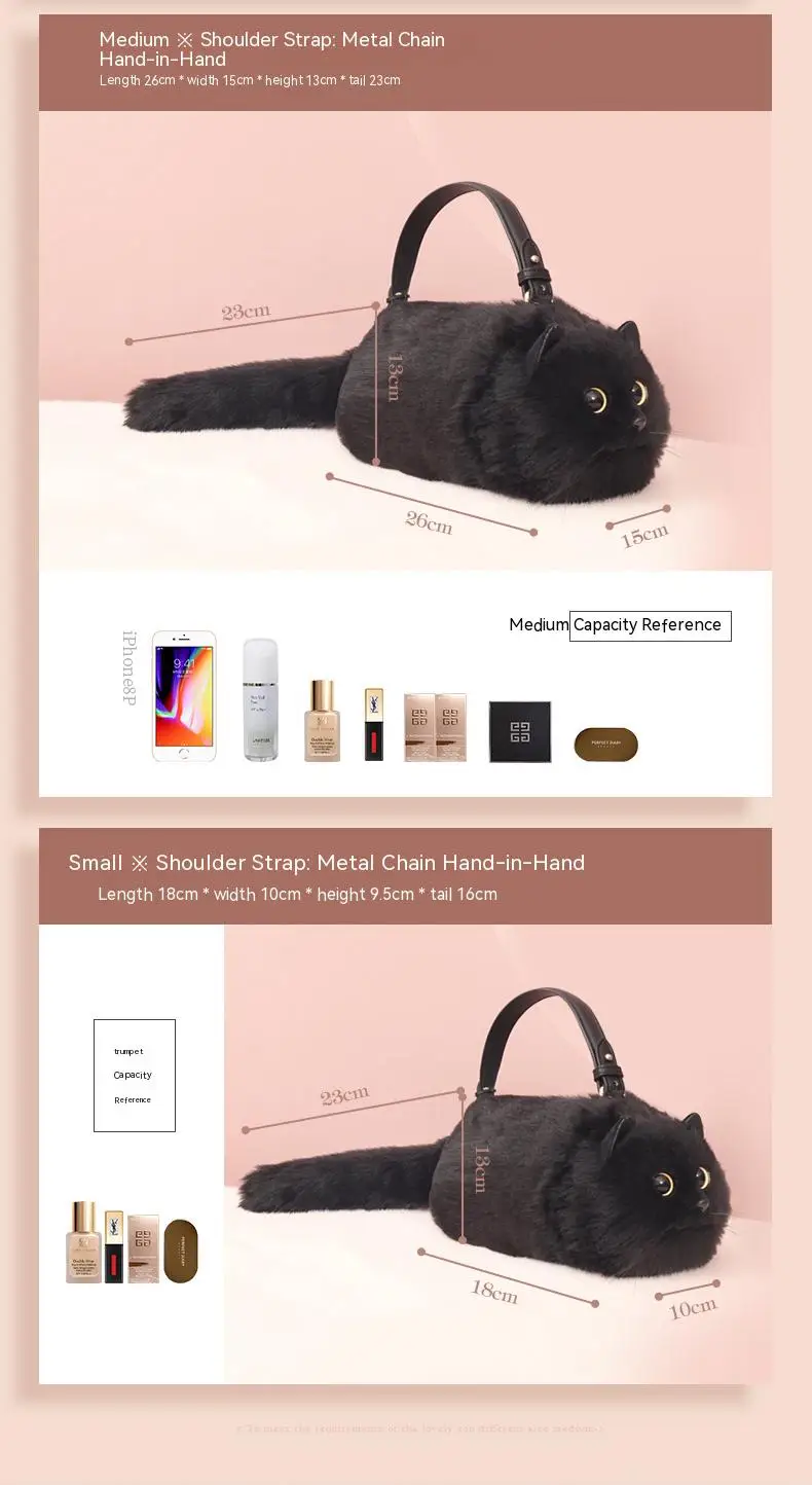 One Shoulder Bag Female Design Small Man Messenger Bag Versatile Hand Made Autumn and Winter Plush Cute Cat Bag