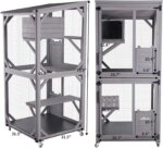 Indoor and Outdoor Cattery, Large Wooden Cat Cage with Wheels, 70.9-inch Upgraded Dog Cage with Reinforced Wooden Bars - Image 6