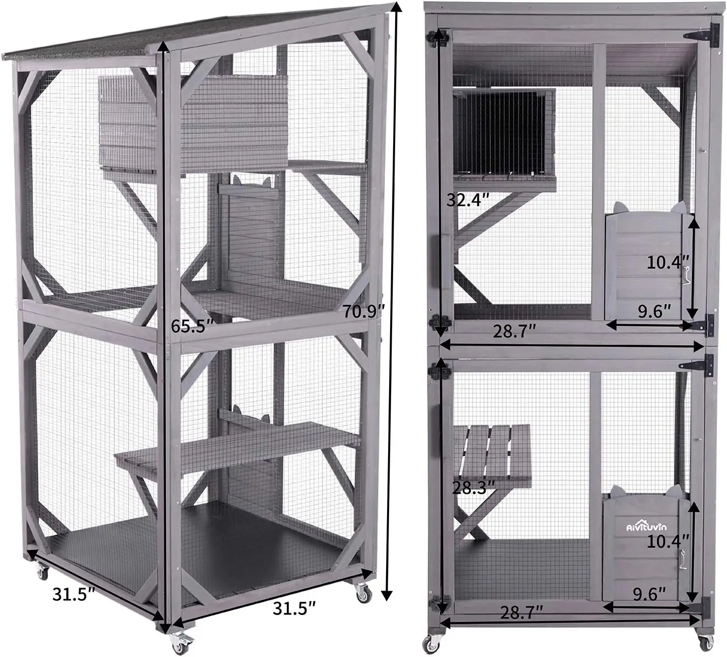 Indoor and Outdoor Cattery, Large Wooden Cat Cage with Wheels, 70.9-inch Upgraded Dog Cage with Reinforced Wooden Bars Indoor and Outdoor Cattery, Large Wooden Cat Cage with Wheels, 70.9-inch Upgraded Dog Cage with Reinforced Wooden Bars