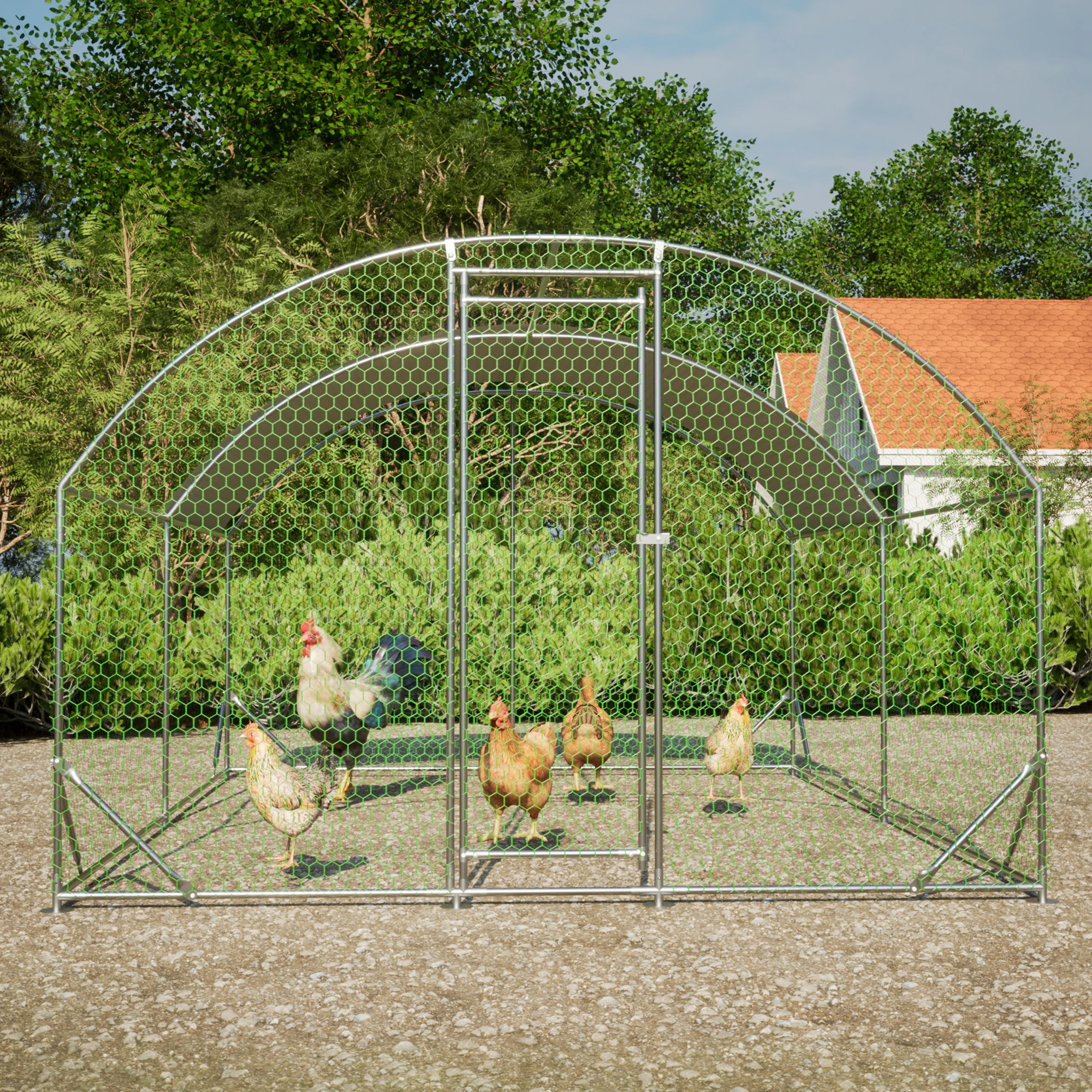 Large Chicken Coop Metal Chicken Run with Waterproof and Anti-UV Cover, Dome Shaped Walk-in Fence Cage Hen House Large Chicken Coop Metal Chicken Run with Waterproof and Anti-UV Cover, Dome Shaped Walk-in Fence Cage Hen House