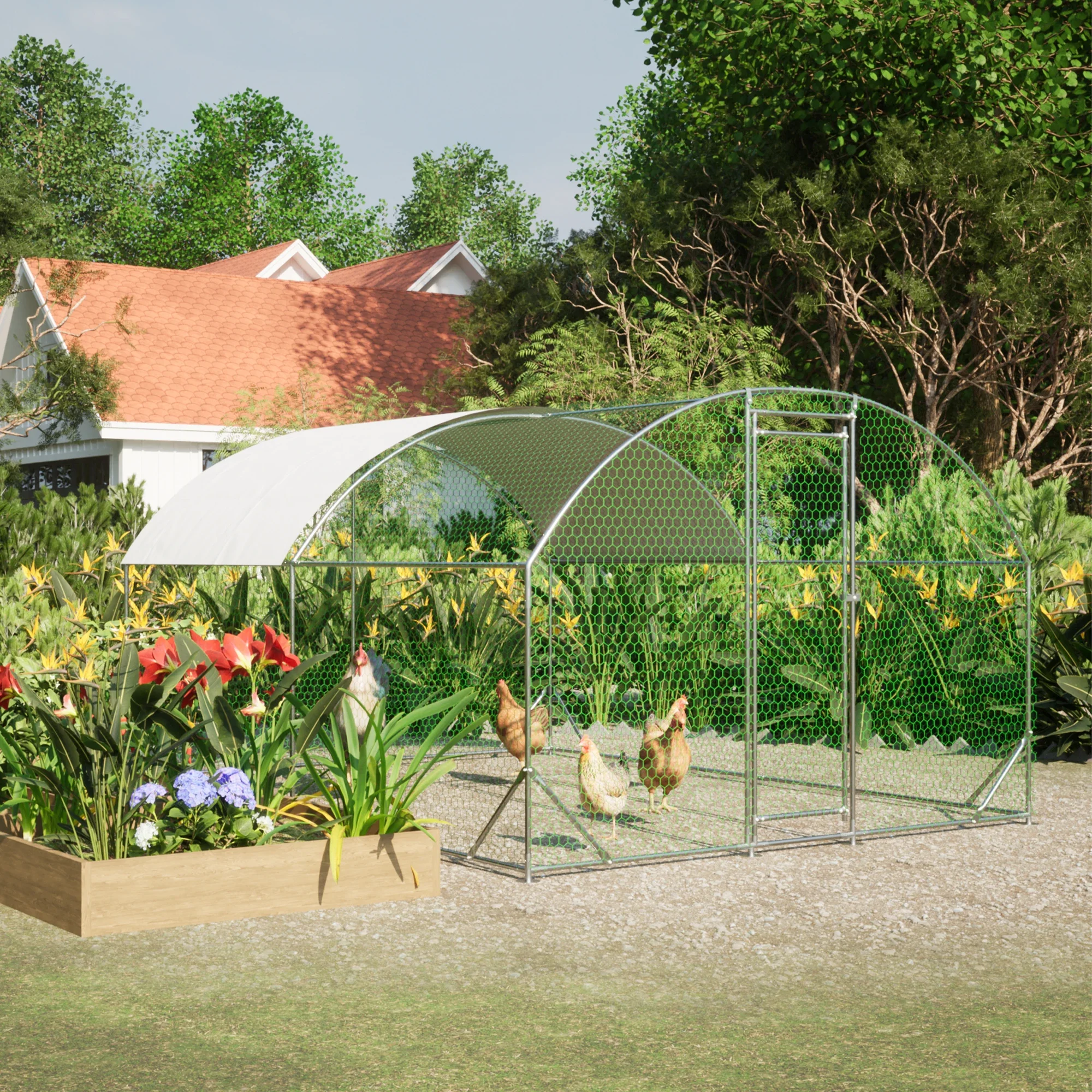 Large Chicken Coop Metal Chicken Run with Waterproof and Anti-UV Cover, Dome Shaped Walk-in Fence Cage Hen House Large Chicken Coop Metal Chicken Run with Waterproof and Anti-UV Cover, Dome Shaped Walk-in Fence Cage Hen House