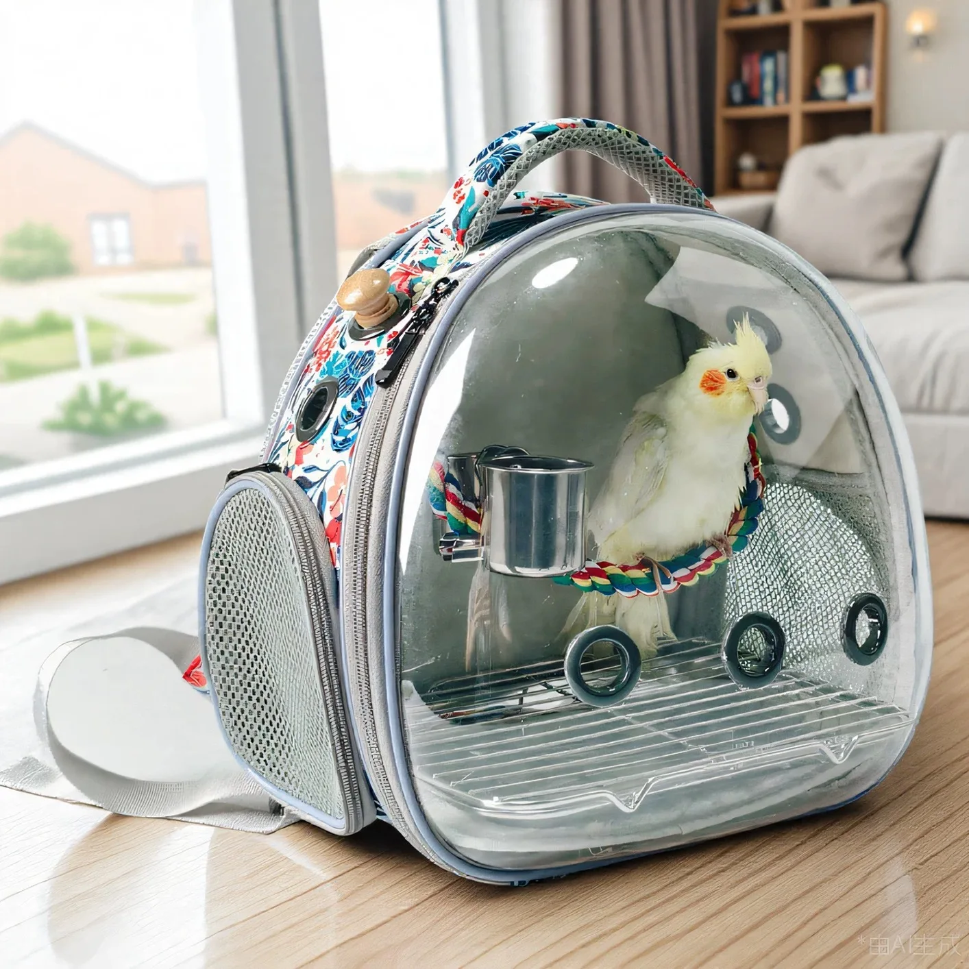 79817-qemk2t.jpg Bird Carrier Travel Bag Bird Backpack for Birds Parrots Small Pet Acrylic Bubble Portable Bird Cage Outdoor Travel Hiking - Image 1