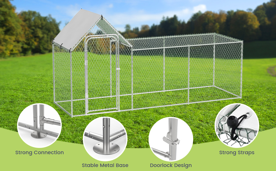 Flat Style Poultry Cage, Poultry Cage with Waterproof Cover, Walk-in Metal Poultry Cage for Outdoor Backyard Farm, Chicken Coop