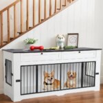 Large Dog Crate Furniture-Decorative Heavy Duty Dog Cage Indoor, Wooden Dog Cage End Table with Charging Station